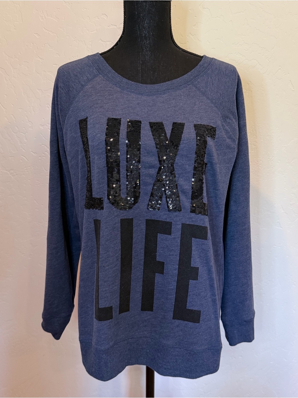 Victoria's Secret Blue 'LUXI LIFE' Sequin Graphic Sweatshirt